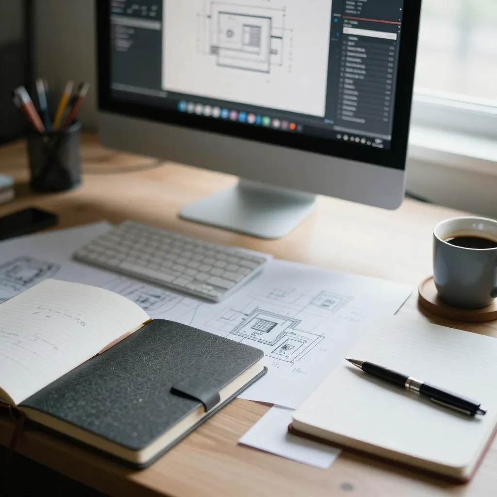 Design studio workspace with editorial materials