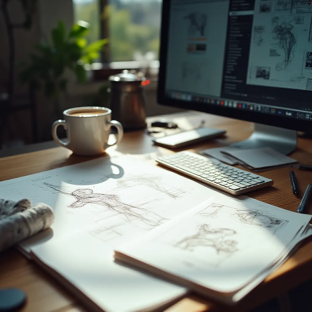 Design process materials and typography samples